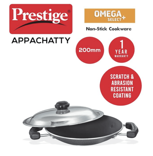 Prestige Omega Select Plus Non-Stick Deep Appachetty with Lid | Black | 20 cm | Residue Free | Scratch Resistant | Comfortable Grip | Spoon Friendly - Image 2